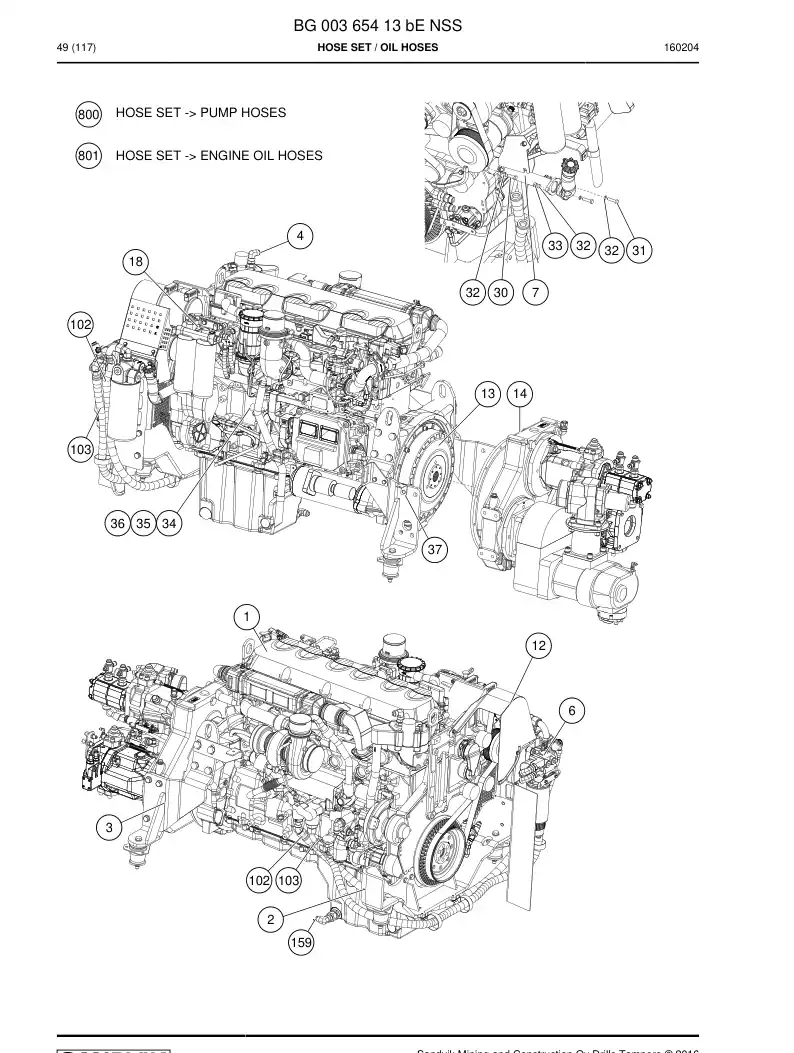 BG00365413b BG 003 654 13b Hose Set - Sandvik Technical Drawing