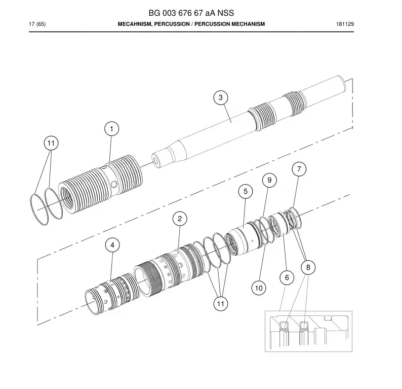 BG00367667a BG 003 676 67a Mecahnism, Percussion - Sandvik Technical Drawing