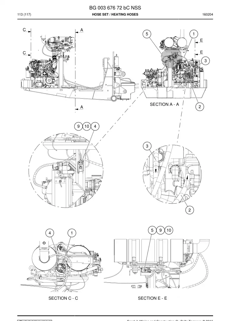 BG00367672b BG 003 676 72b Hose Set - Sandvik Technical Drawing