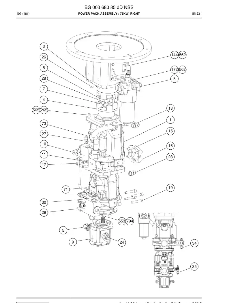 BG00368085d BG 003 680 85d Power Pack Assembly - Sandvik Technical Drawing