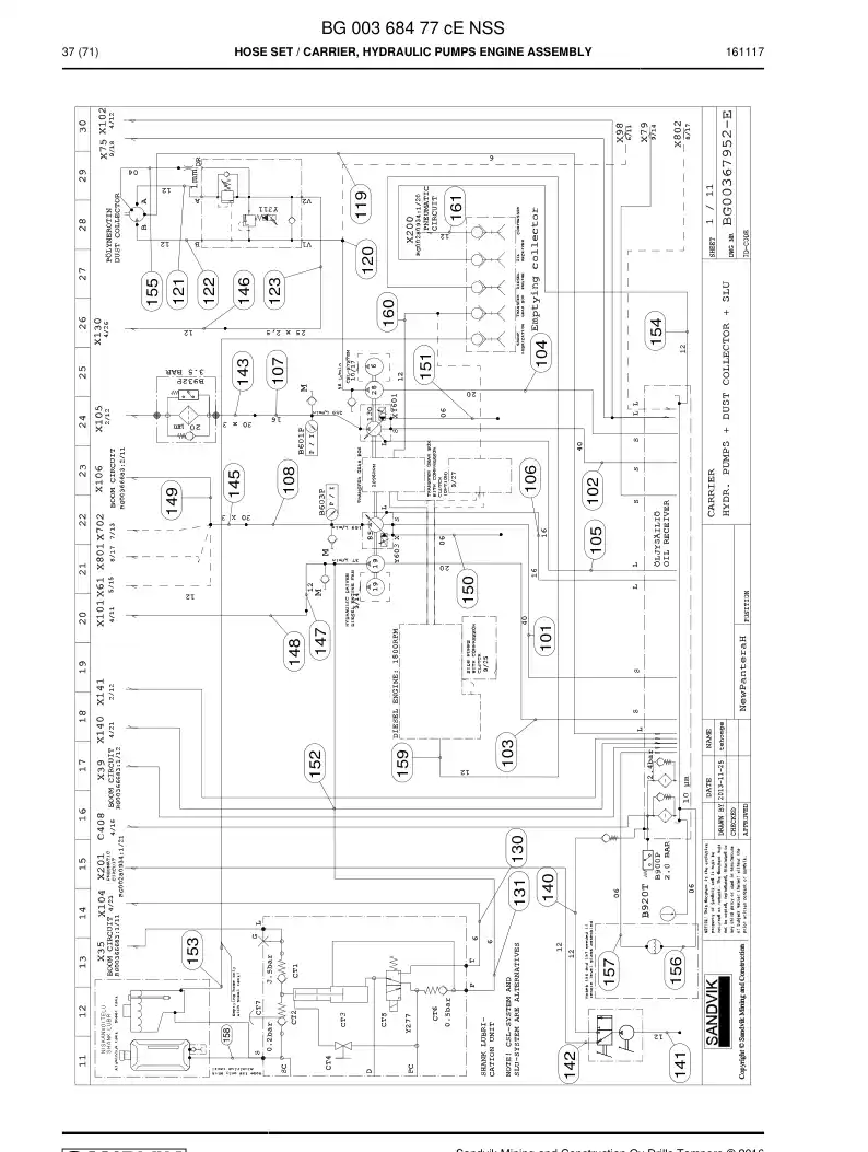 BG00368477c BG 003 684 77c Hose Set - Sandvik Technical Drawing