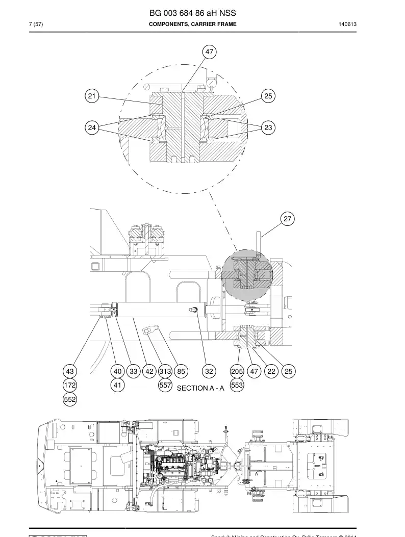 BG00368486a BG 003 684 86a Components, Carrier Frame - Sandvik Technical Drawing