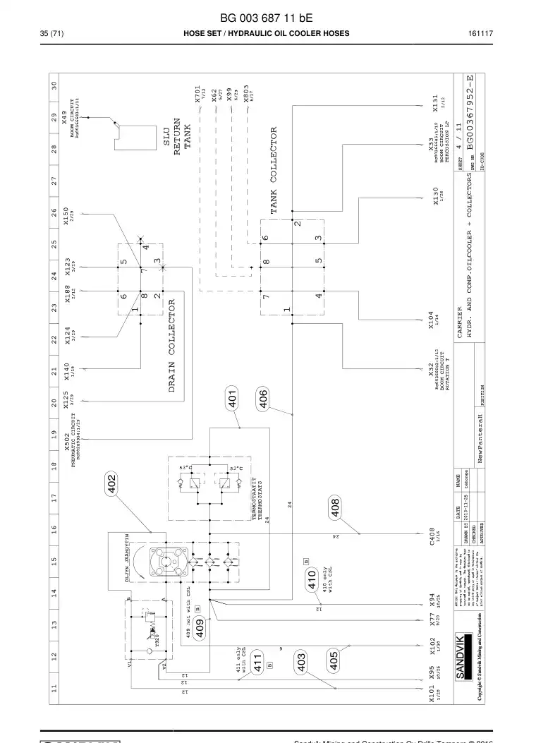 BG00368711b BG 003 687 11b Hose Set - Sandvik Technical Drawing
