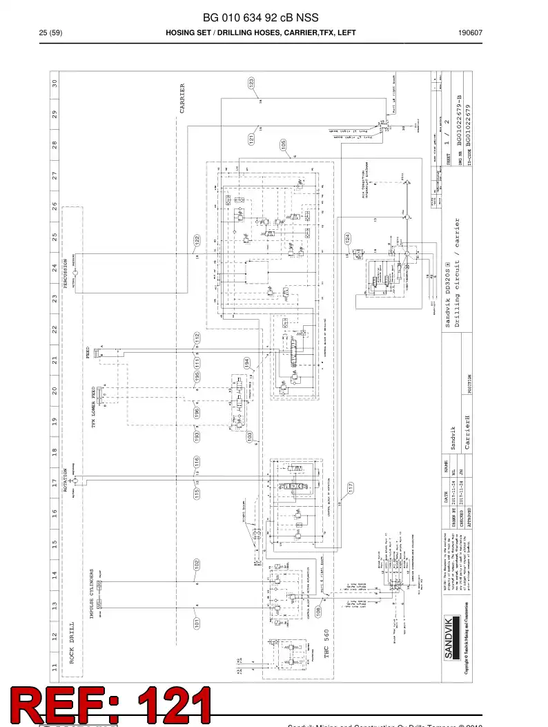 BG00369040a BG 003 690 40a Hose Assembly, Hydraulic - Sandvik Technical Drawing
