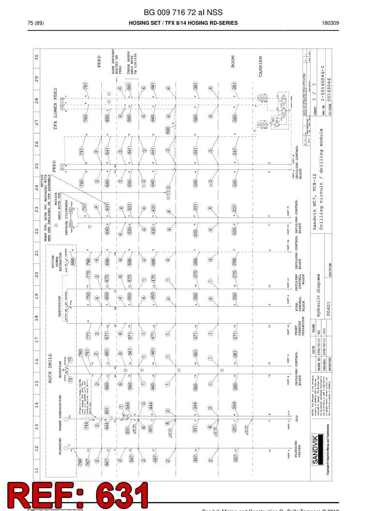 BG00369278a BG 003 692 78a Hose Assembly, Hydraulic - Sandvik Technical Drawing