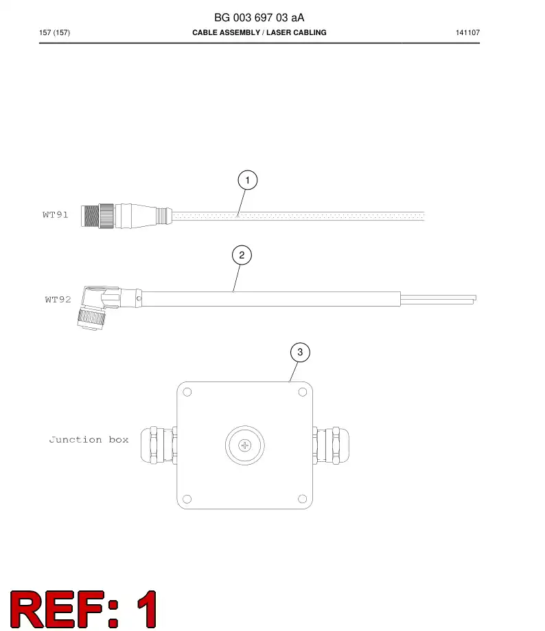 BG00369690a BG 003 696 90a Cable, Prewired Plug - Sandvik Technical Drawing