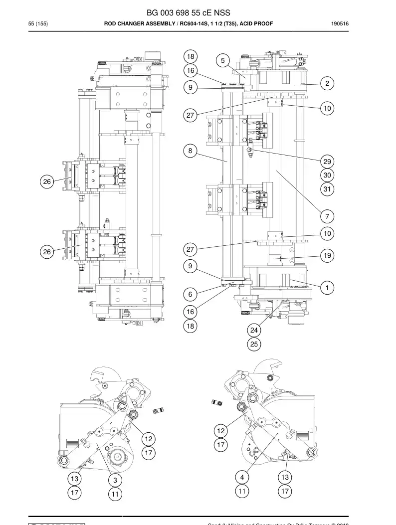BG00369855c BG 003 698 55c Rod Changer Assembly - Sandvik Technical Drawing