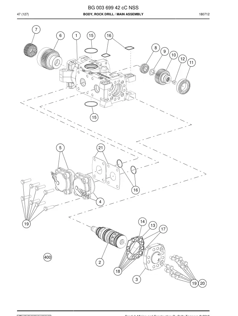 BG00369942c BG 003 699 42c Body, Rock Drill - Sandvik Technical Drawing