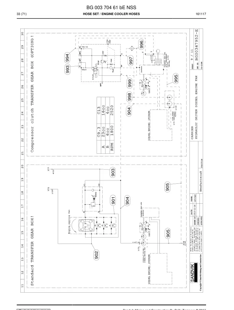 BG00370461b BG 003 704 61b Hose Set - Sandvik Technical Drawing