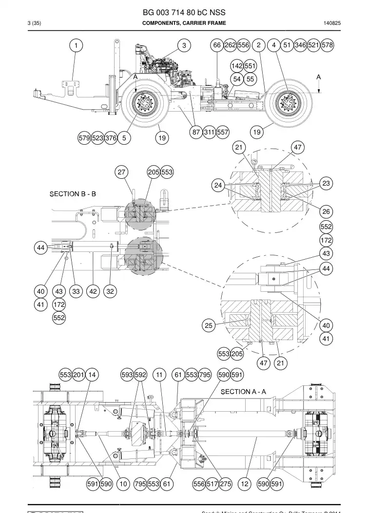 BG00371480b BG 003 714 80b Components, Carrier Frame - Sandvik Technical Drawing