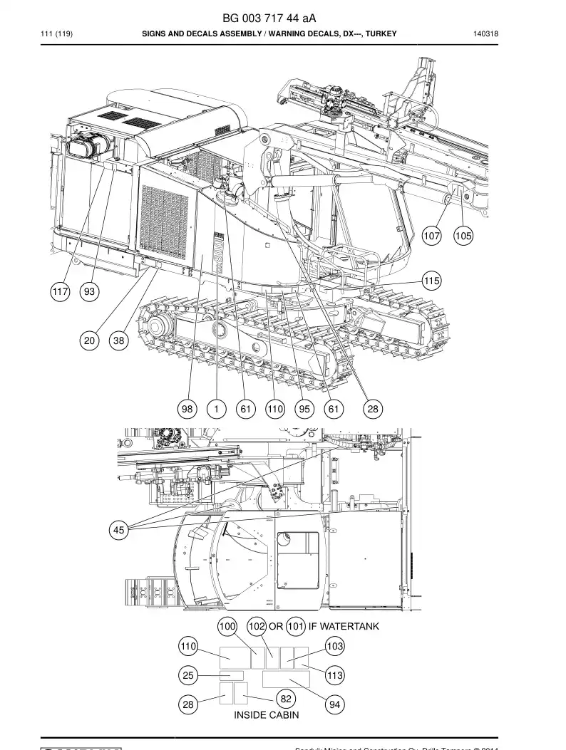 BG00371744c BG 003 717 44c Signs And Decals Assembly - Sandvik Technical Drawing