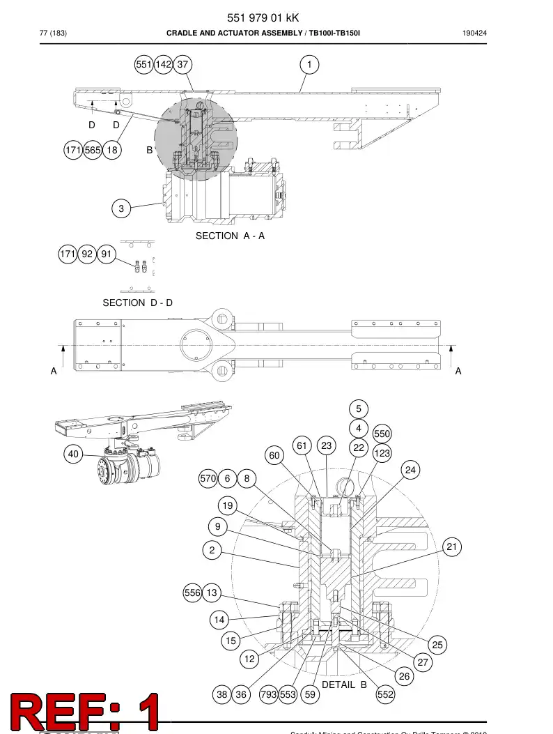 BG00372125a BG 003 721 25a Cradle Assembly - Sandvik Technical Drawing