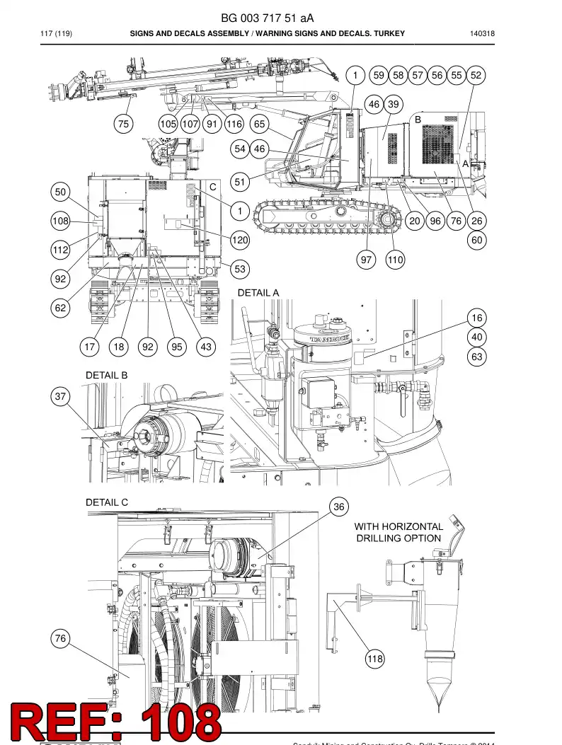 BG00373173a BG 003 731 73a Decal - Sandvik Technical Drawing