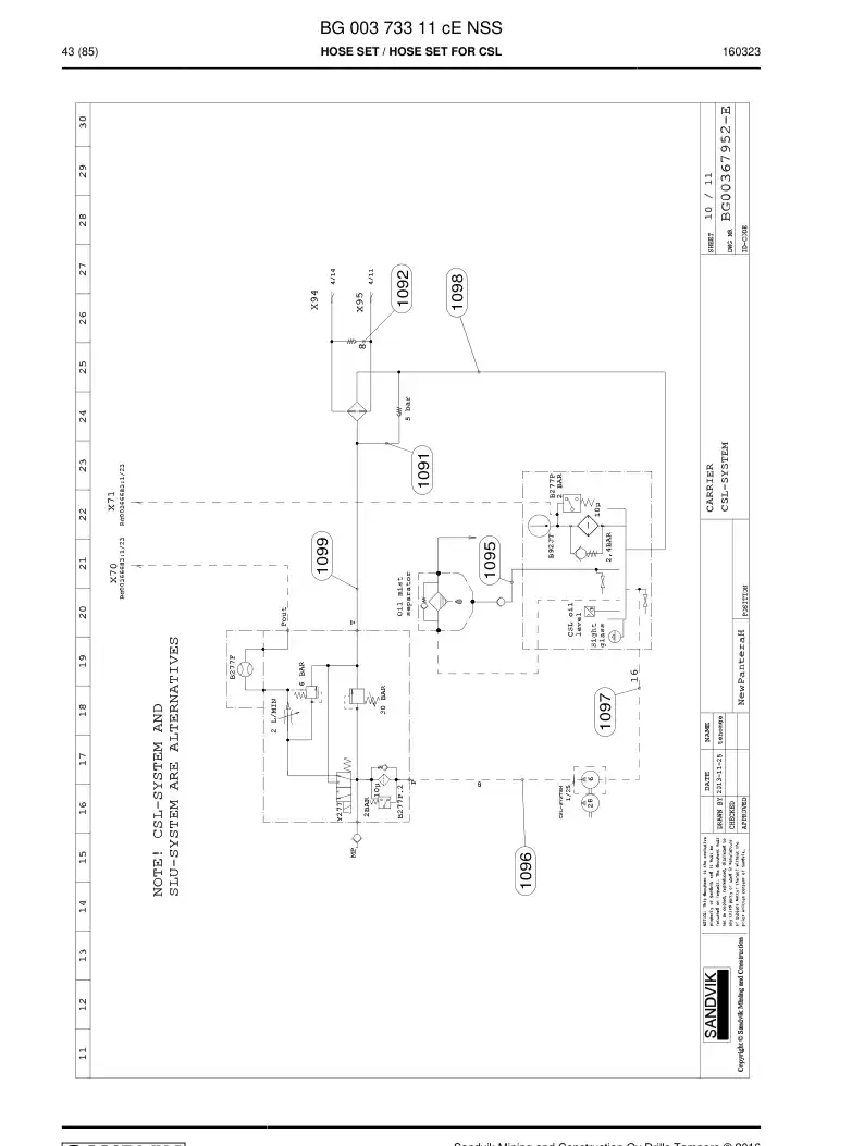 BG00373311c BG 003 733 11c Hose Set - Sandvik Technical Drawing