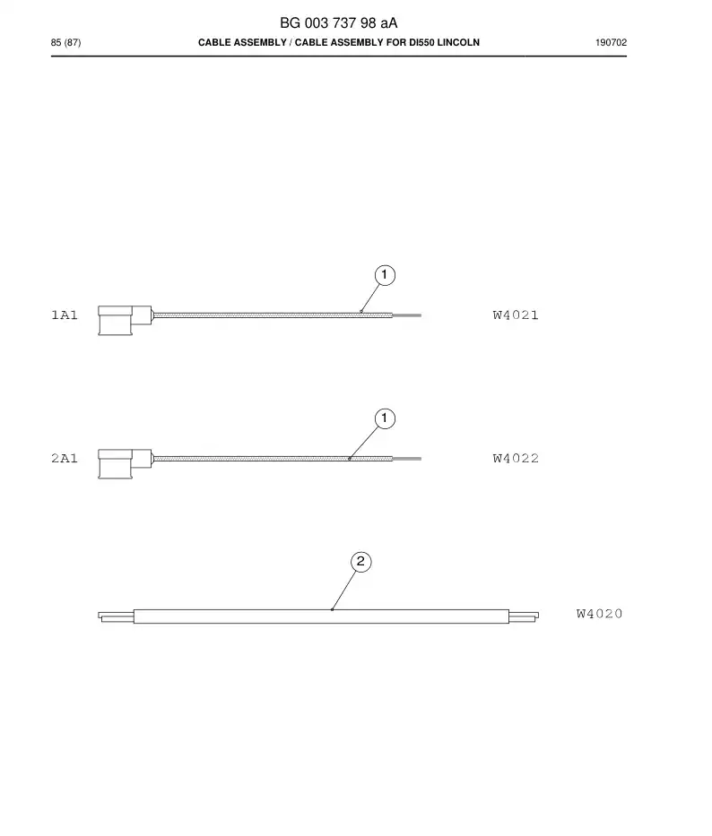 BG00373798a BG 003 737 98a Cable Assembly - Sandvik Technical Drawing