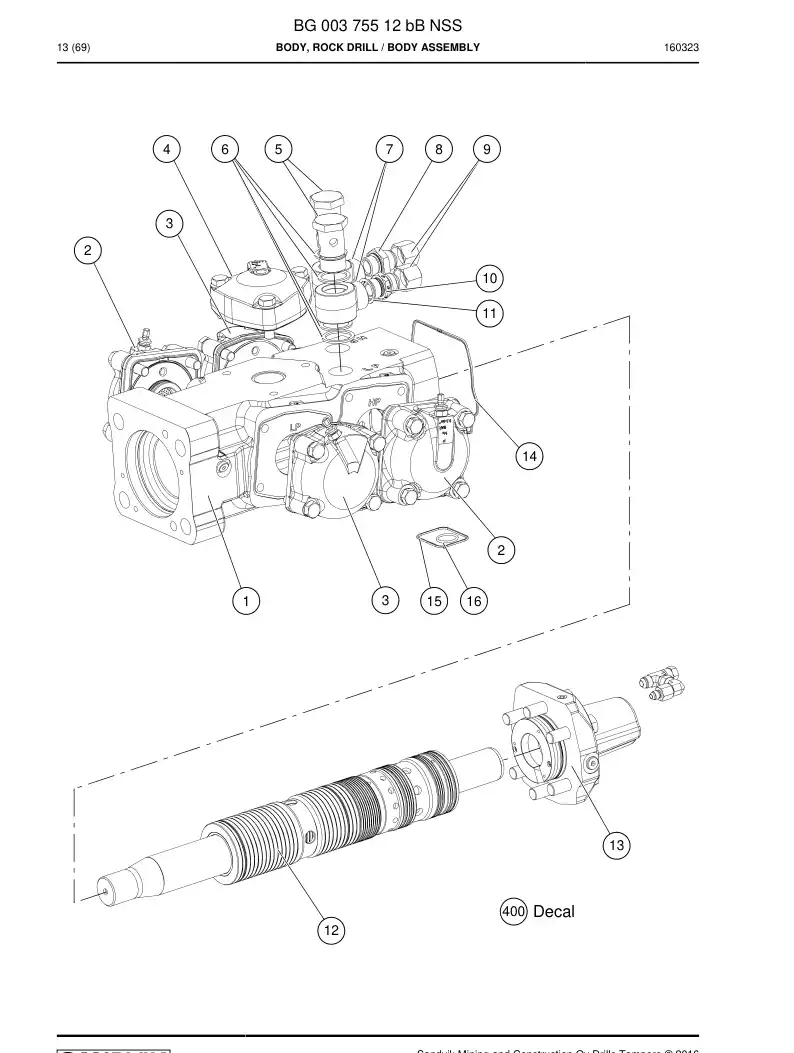 BG00375512b BG 003 755 12b Body, Rock Drill - Sandvik Technical Drawing