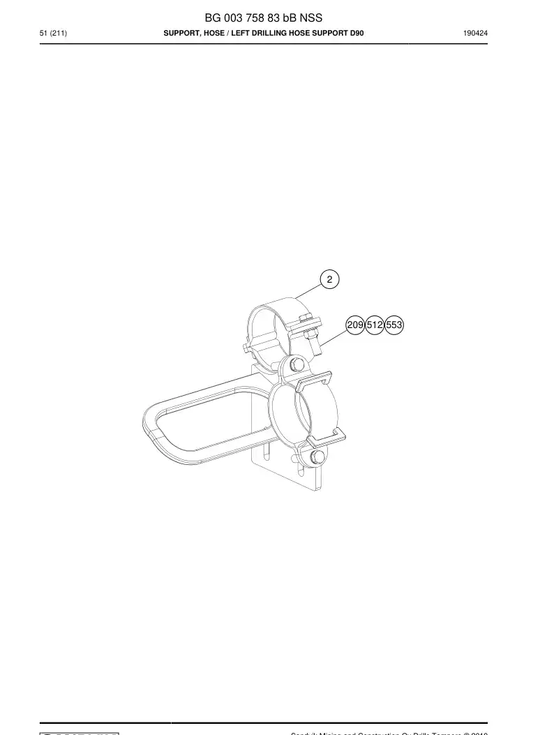 BG00375883b BG 003 758 83b Support, Hose - Sandvik Technical Drawing