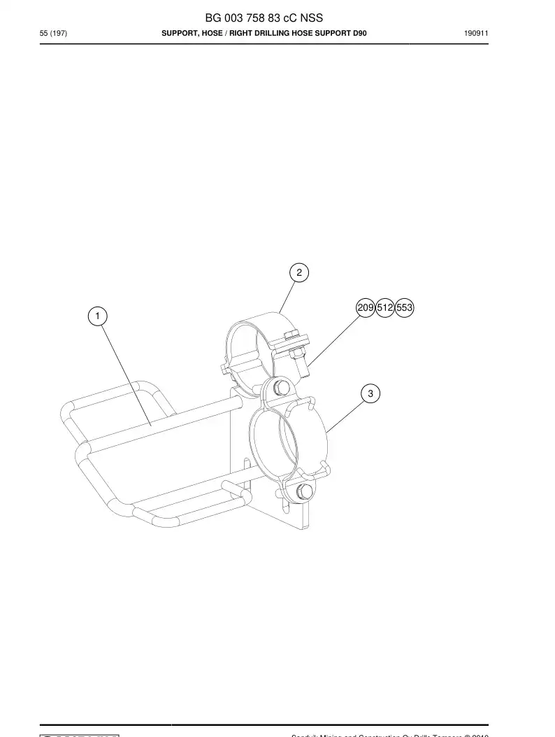 BG00375883c BG 003 758 83c Support, Hose - Sandvik Technical Drawing