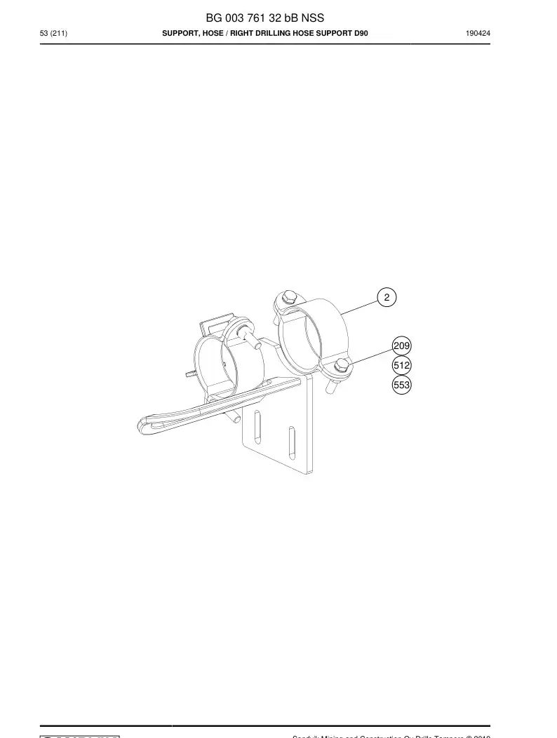 BG00376132b BG 003 761 32b Support, Hose - Sandvik Technical Drawing