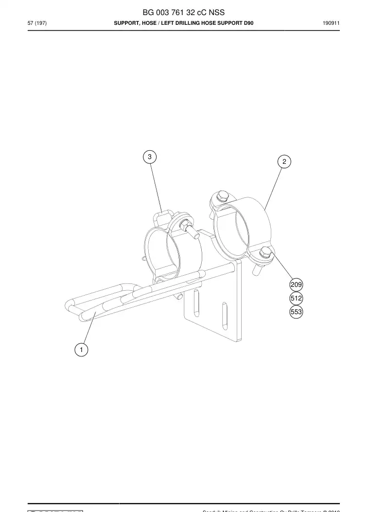 BG00376132c BG 003 761 32c Support, Hose - Sandvik Technical Drawing
