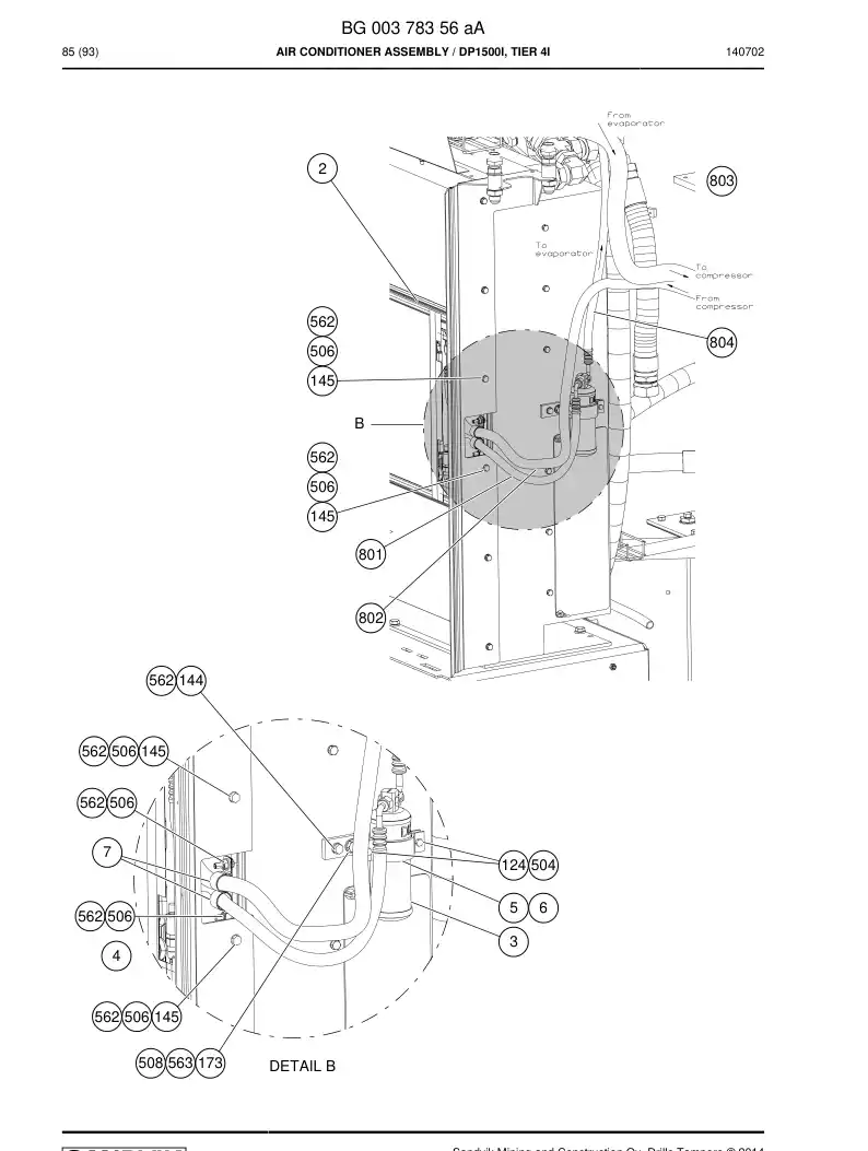 BG00378356a BG 003 783 56a Air Conditioner Assembly - Sandvik Technical Drawing