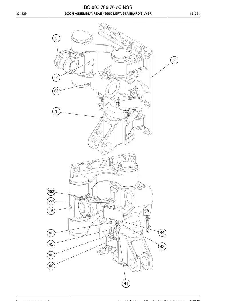BG00378670c BG 003 786 70c Boom Assembly, Rear - Sandvik Technical Drawing