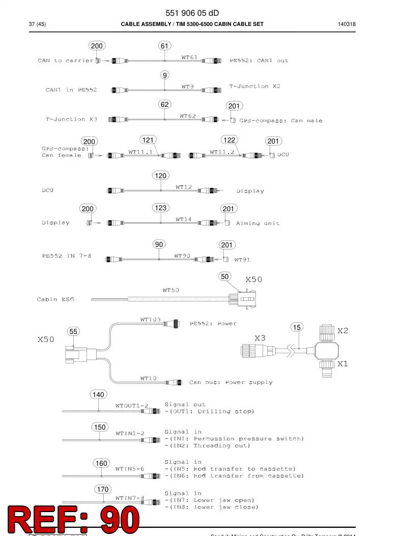 BG00379977a BG 003 799 77a Cable, Prewired Plug - Sandvik Technical Drawing