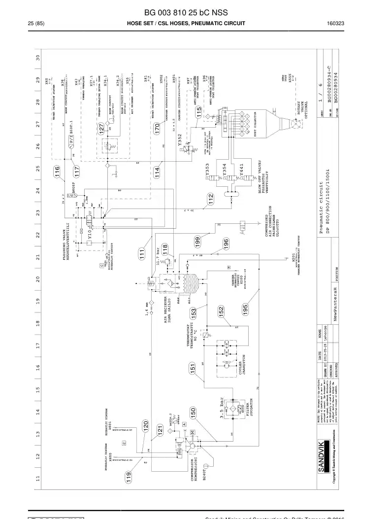 BG00381025b BG 003 810 25b Hose Set - Sandvik Technical Drawing