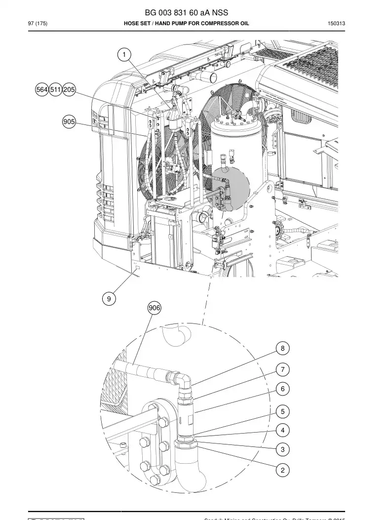 BG00383160a BG 003 831 60a Hose Set - Sandvik Technical Drawing