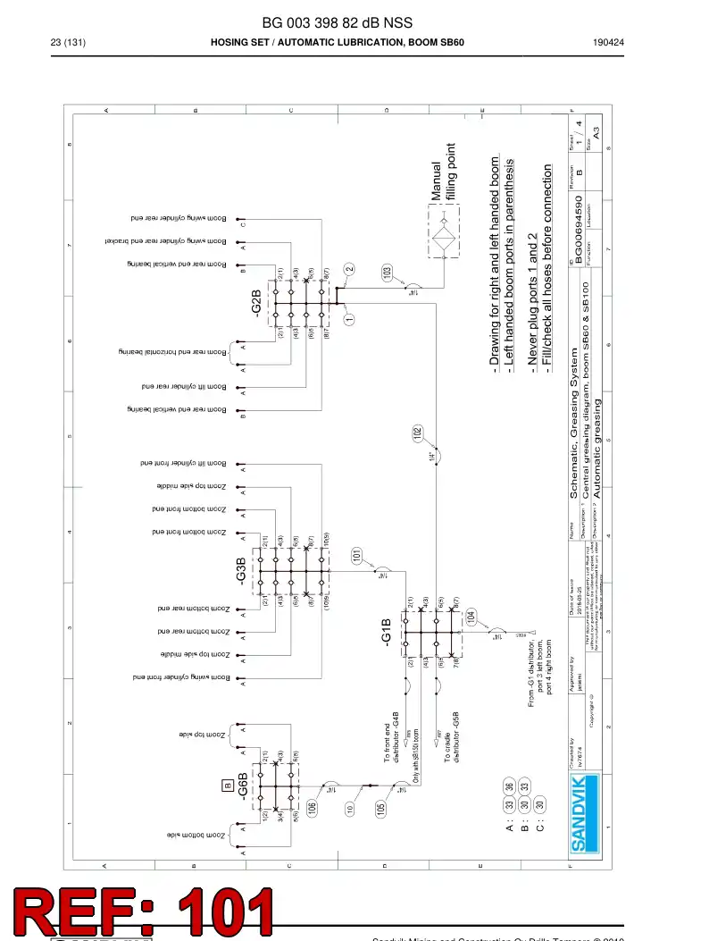 BG00383281a BG 003 832 81a Hose Assembly, Hydraulic - Sandvik Technical Drawing