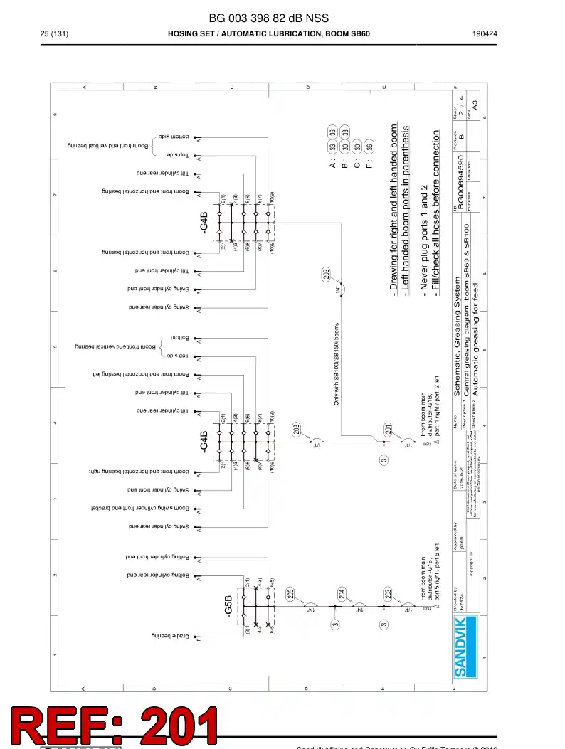 BG00383325a BG 003 833 25a Hose Assembly, Hydraulic - Sandvik Technical Drawing