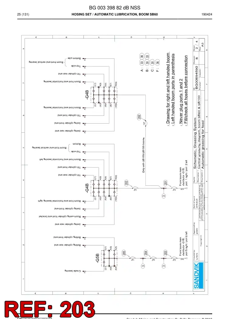 BG00383328a BG 003 833 28a Hose Assembly, Hydraulic - Sandvik Technical Drawing