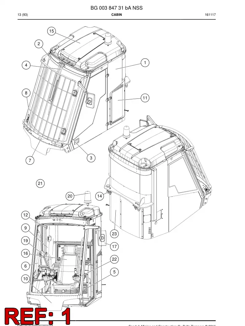 BG00384733a BG 003 847 33a Frame, Cabin - Sandvik Technical Drawing