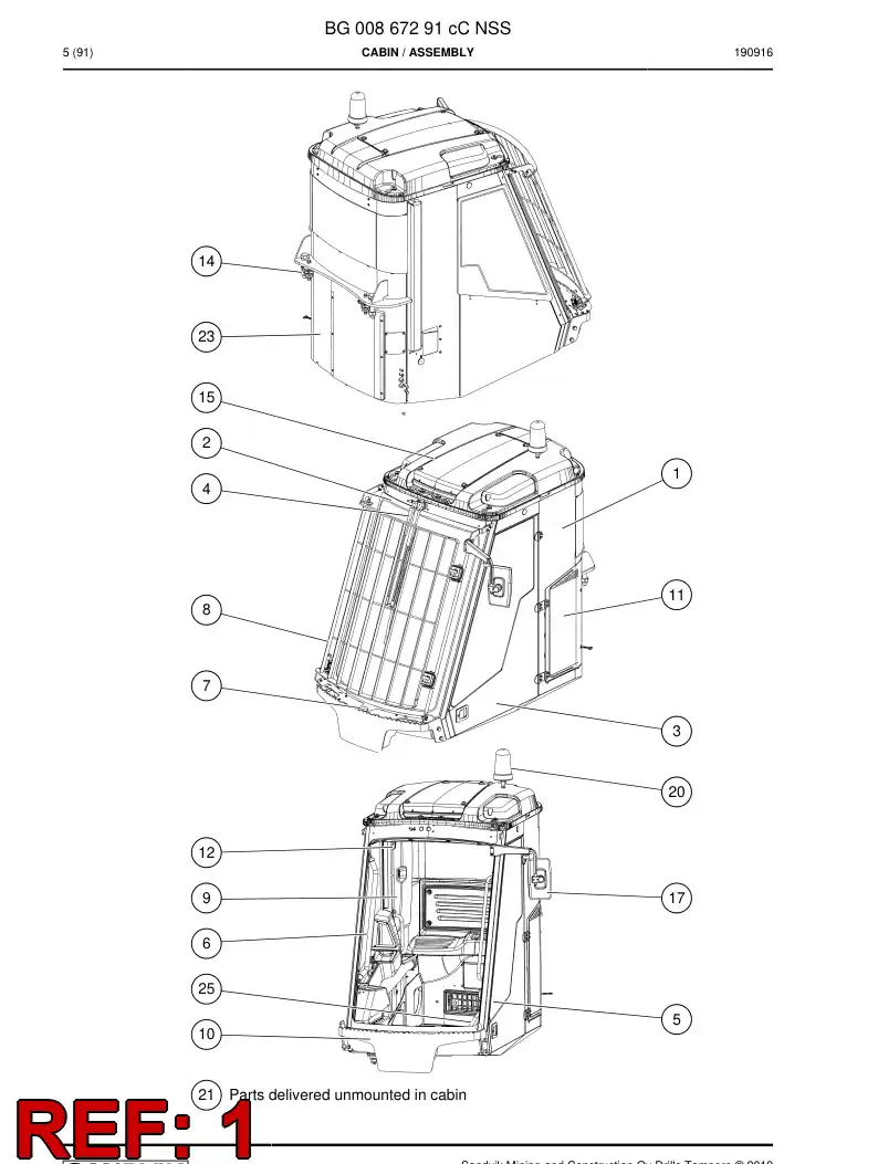 BG00384733b BG 003 847 33b Frame, Cabin - Sandvik Technical Drawing