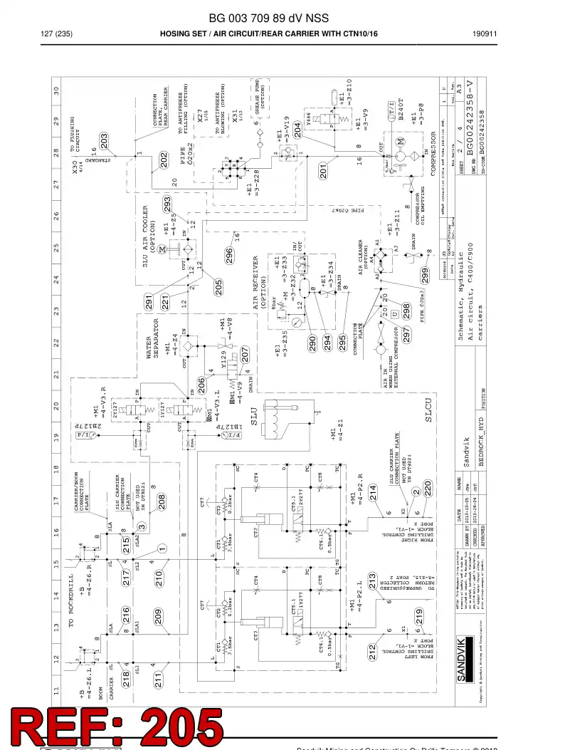 BG00384933a BG 003 849 33a Hose Assembly, Hydraulic - Sandvik Technical Drawing