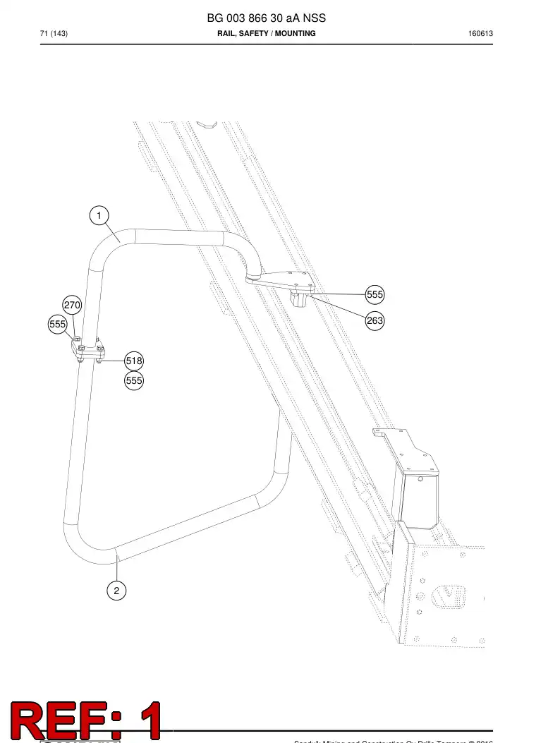 BG00386633a BG 003 866 33a Rail, Safety - Sandvik Technical Drawing