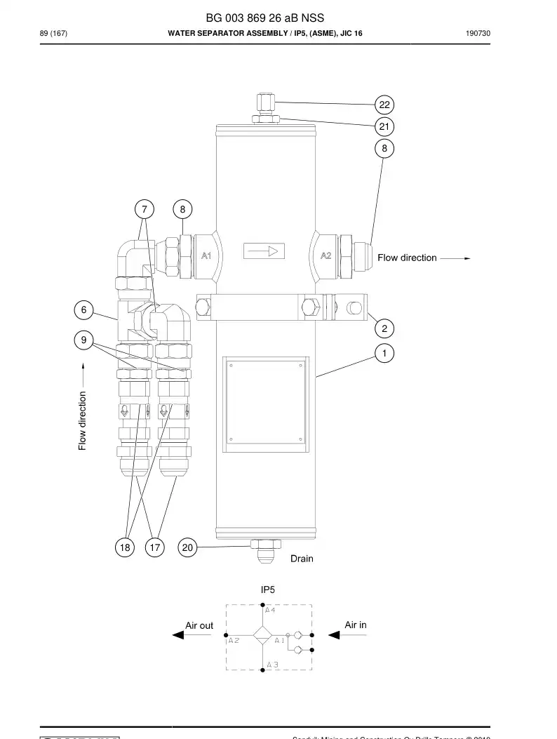BG00386926a BG 003 869 26a Water Separator Assembly - Sandvik Technical Drawing