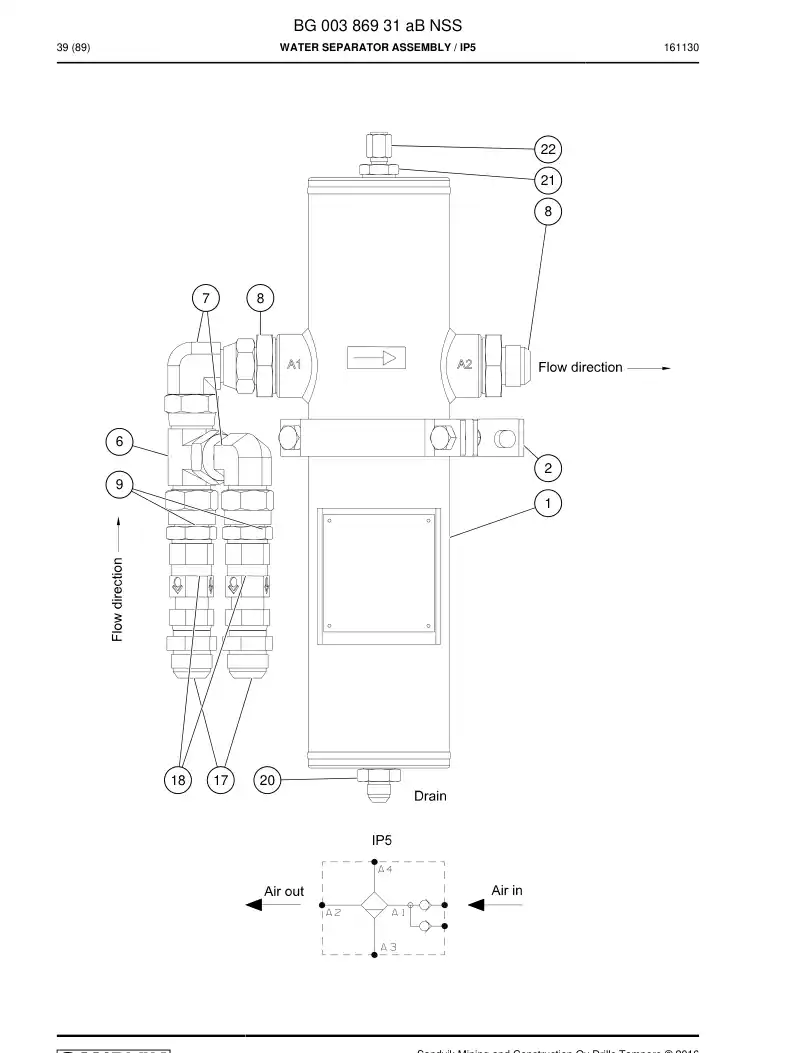 BG00386931a BG 003 869 31a Water Separator Assembly - Sandvik Technical Drawing
