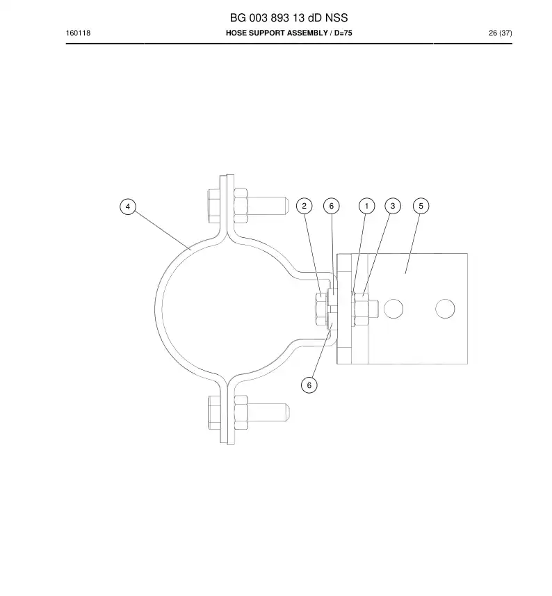 BG00389313d BG 003 893 13d Hose Support Assembly - Sandvik Technical Drawing