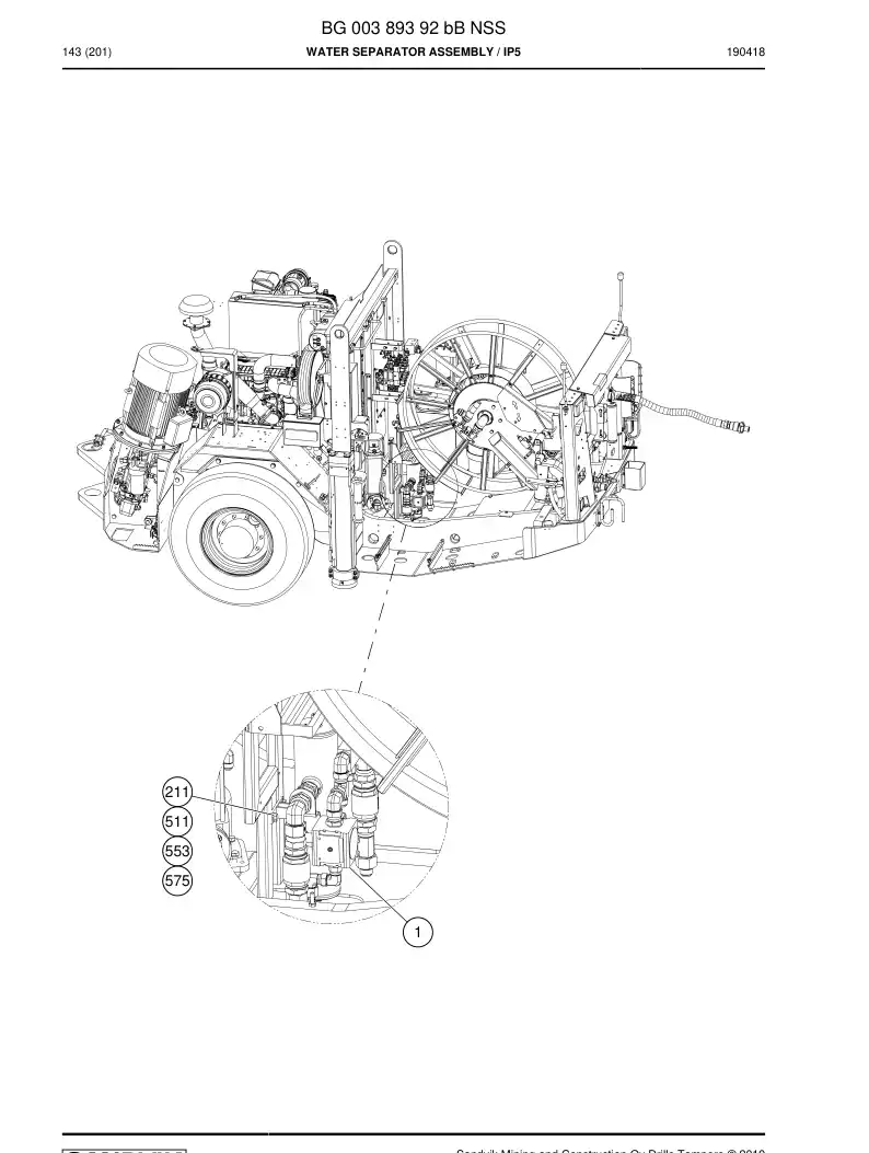 BG00389392b BG 003 893 92b Water Separator Assembly - Sandvik Technical Drawing