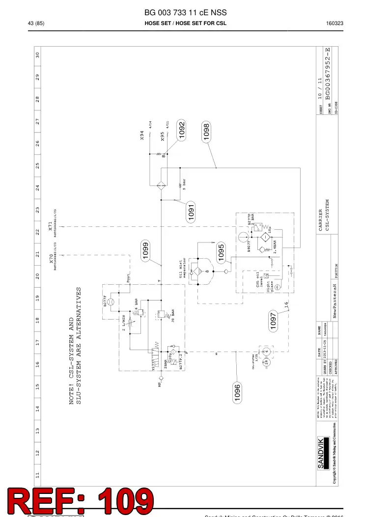 BG00390135a BG 003 901 35a Hose Assembly, Hydraulic - Sandvik Technical Drawing