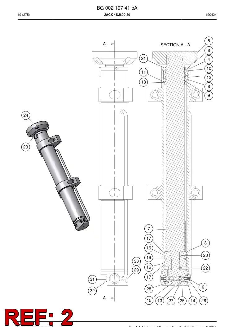 BG00390252a BG 003 902 52a Rod, PISTON - Sandvik Technical Drawing