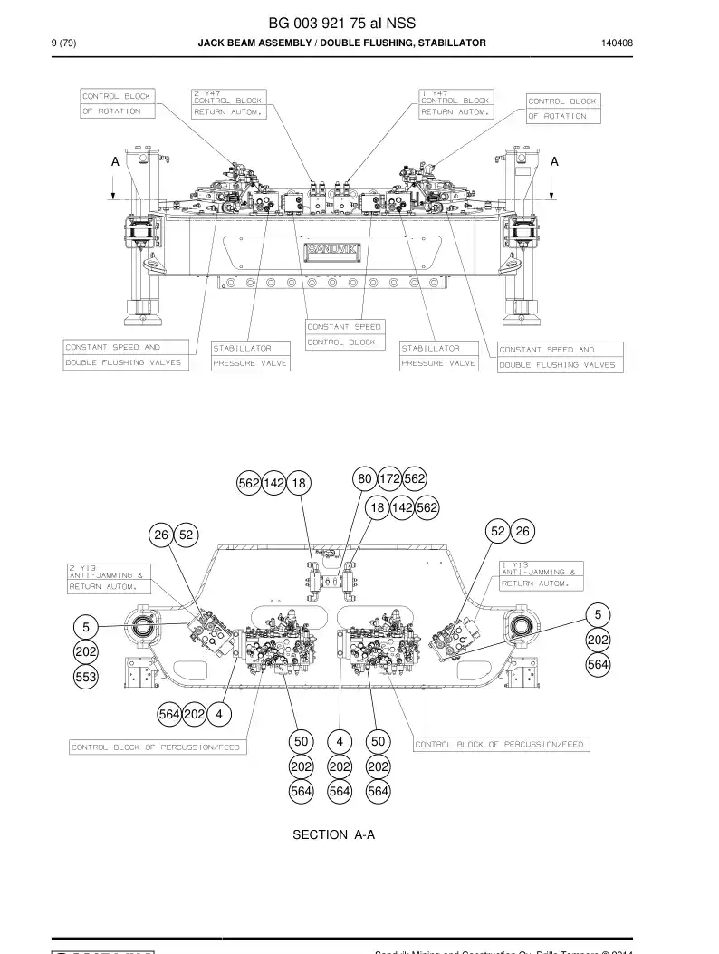 BG00392175a BG 003 921 75a Jack Beam Assembly - Sandvik Technical Drawing