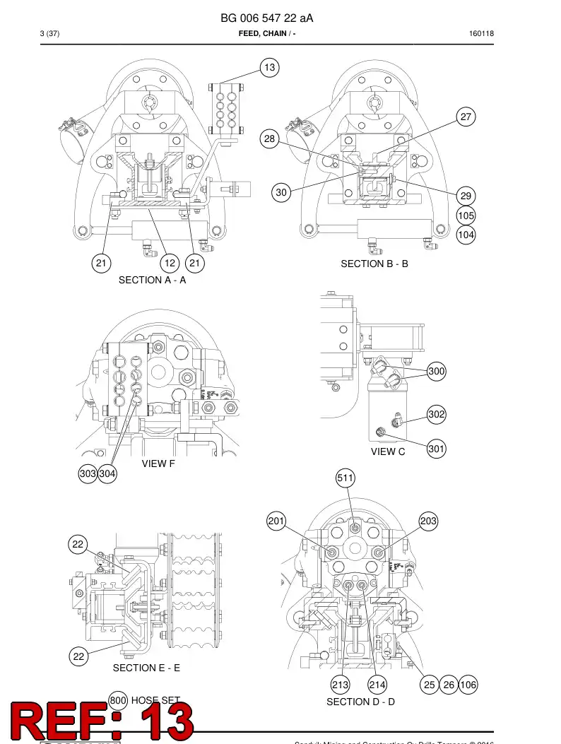 BG00393572b BG 003 935 72b Hose Support Assembly - Sandvik Technical Drawing