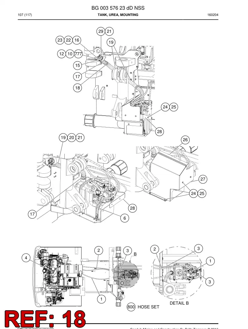 BG00395821a BG 003 958 21a Hose, Urea - Sandvik Technical Drawing