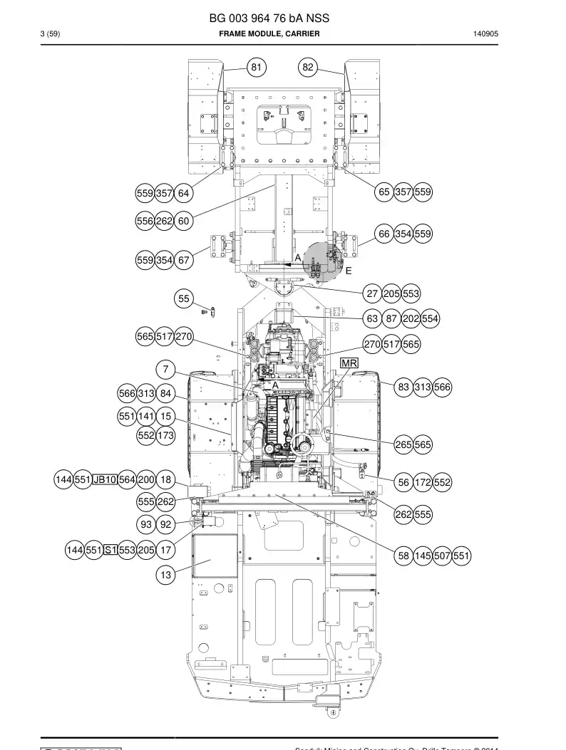 BG00396476b BG 003 964 76b Frame Module, Carrier - Sandvik Technical Drawing