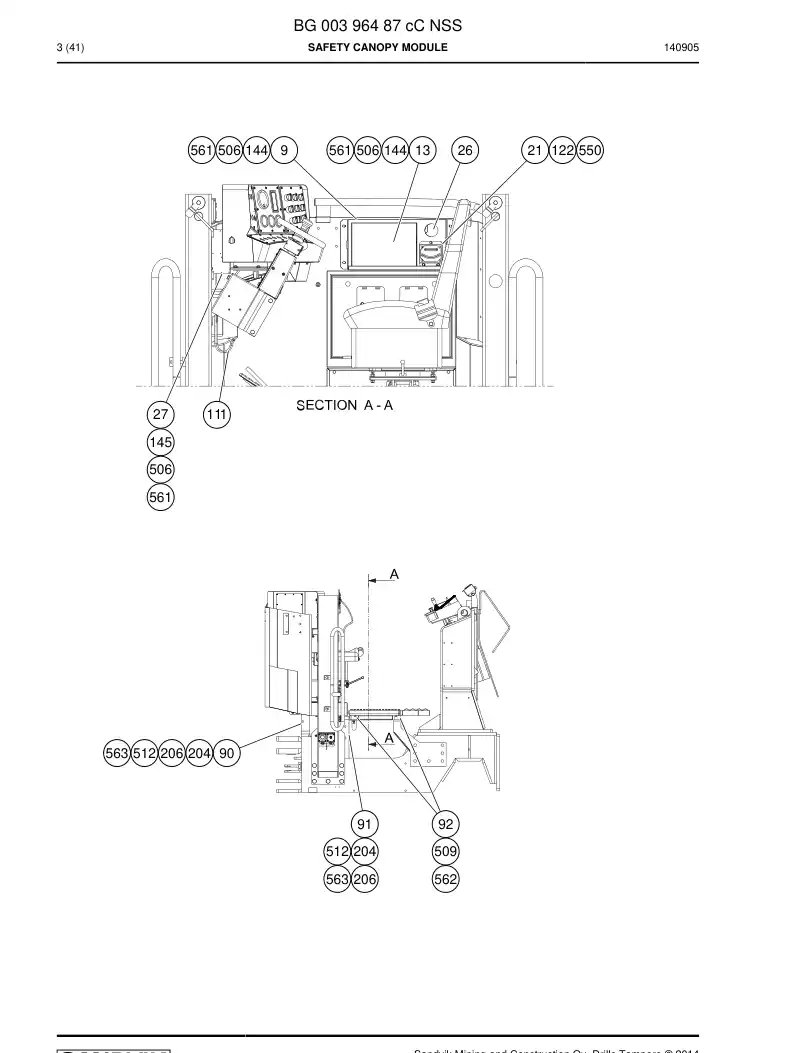 BG00396487c BG 003 964 87c Safety canopy module - Sandvik Technical Drawing