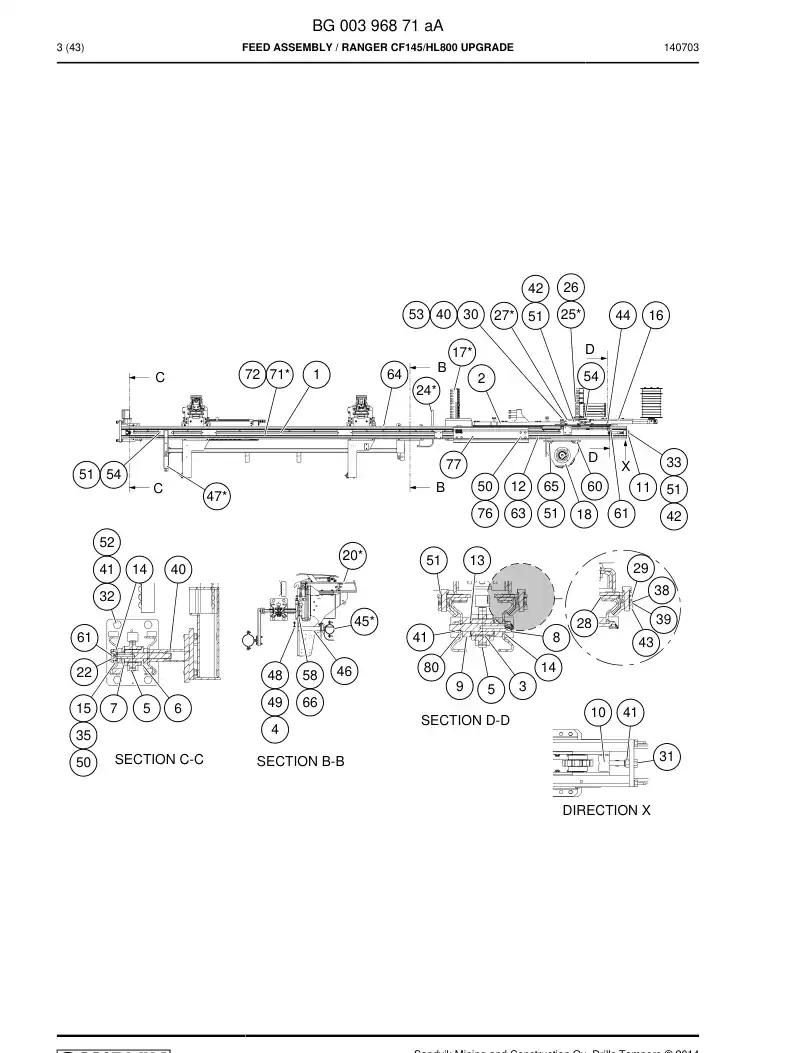 BG00396871a BG 003 968 71a Feed Assembly - Sandvik Technical Drawing