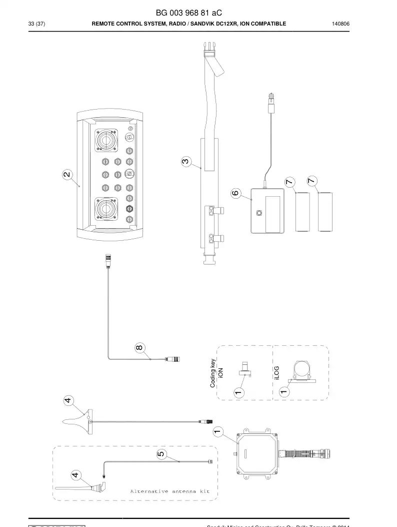 BG00396881a BG 003 968 81a Remote Control System, Radio - Sandvik Technical Drawing