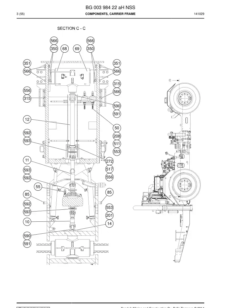 BG00398422a BG 003 984 22a Components, Carrier Frame - Sandvik Technical Drawing